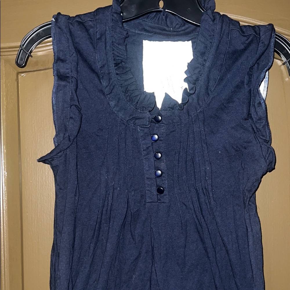 Chic Navy Ruffle Blouse - Picture 2 of 5